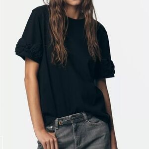 NWT Zara Black T-Shirt with Floral Sleeves